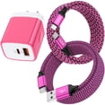 thumbnail image 1 of PD & QC Dual Port Type C Charger Block Fast Wall Charger with 2Pcs 6FT Braided Cable, Power Adapter Compatible with iPhone 17/16/15 Pro Max iPad Pro Galaxy S26 Android, Pink, 1 of 7