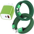 thumbnail image 1 of PD & QC Dual Port Type C Charger Block Fast Wall Charger with 2Pcs 6FT Braided Cable, Power Adapter Compatible with iPhone 17/16/15 Pro Max iPad Pro Galaxy S26 Android, Green, 1 of 7