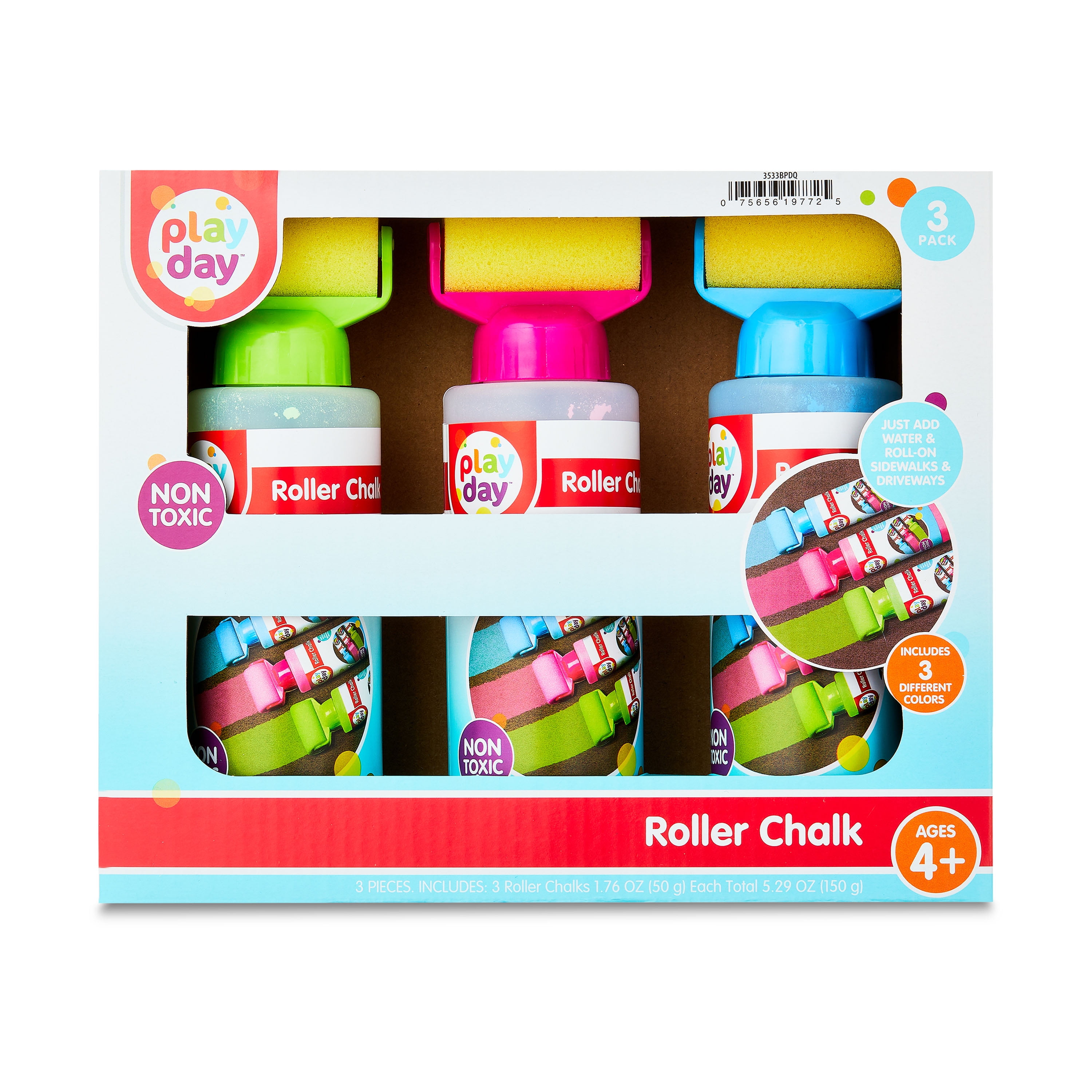 Play Day Play Day Roller Chalk, 3 Pieces, Children Ages 3+, Powder Chalk, Just Add Water