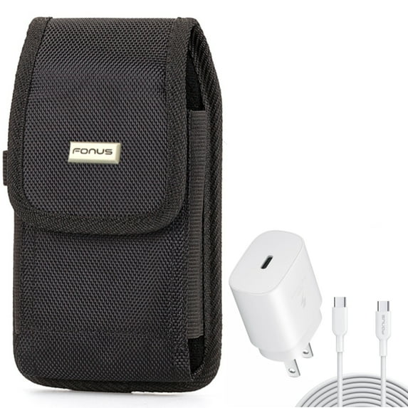 PD Type-C 25W Fast Home Charger w Rugged Case Belt Clip for Samsung Galaxy A73 5G,A53 5G,A33 5G,A13 5G,A03s Phones - 10ft USB-C Cable Quick Power Adapter, Holster Canvas Cover Pouch