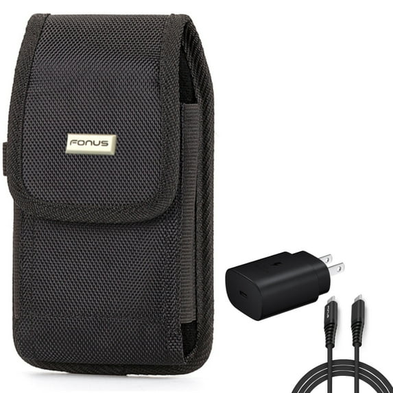 PD Type-C 25W Fast Home Charger w Rugged Case Belt Clip for Samsung Galaxy A73 5G,A53 5G,A33 5G,A13 5G,A03s Phones - 6ft USB-C Cable Quick Power Adapter, Holster Canvas Cover Pouch