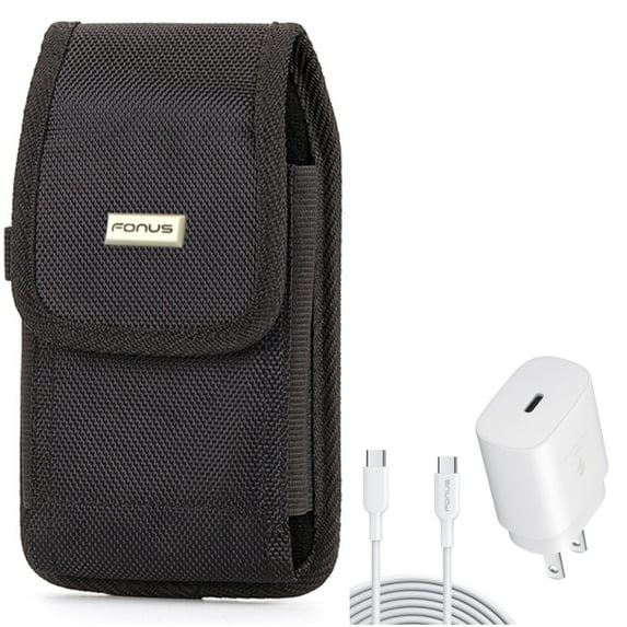 PD Type-C 25W Fast Home Charger w Rugged Case Belt Clip for Samsung Galaxy A73 5G,A53 5G,A33 5G,A13 5G,A03s Phones - 6ft USB-C Cable Quick Power Adapter, Holster Canvas Cover Pouch