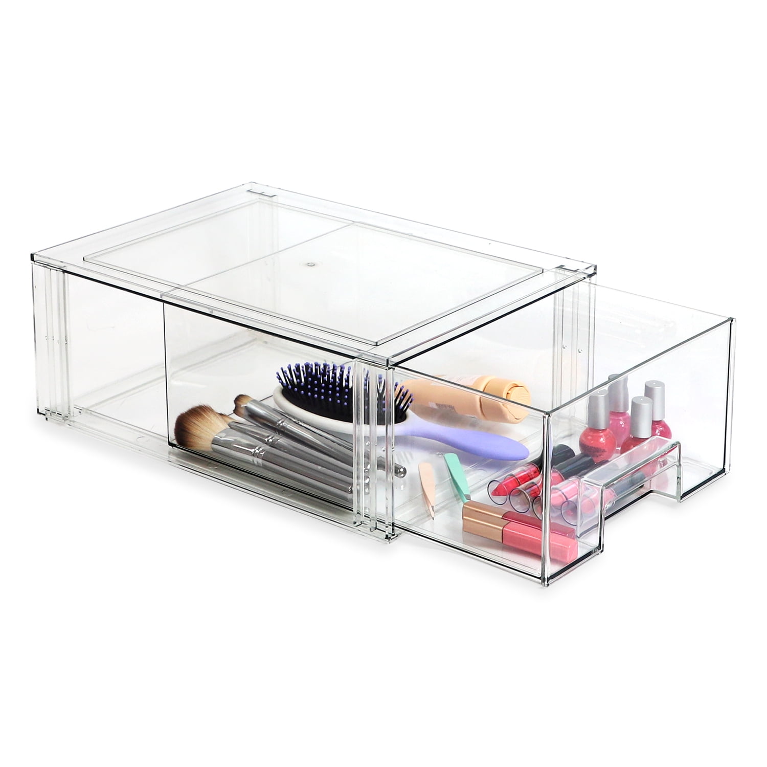 Isaac Jacobs Clear Drawer Organizer, Large – Stackable Plastic Storage Bin for Kitchen, Bathroom, Office, Vanity, and Home Organization