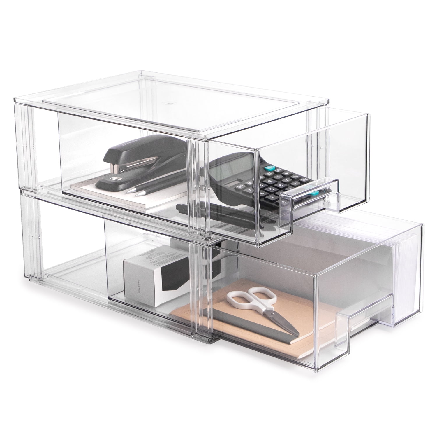 Isaac Jacobs Clear Drawer Organizer Set, Large, 2-Pack – Stackable Plastic Storage Bins for Kitchen, Bathroom, Office, Vanity, and Home Organization