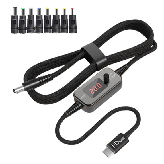 PD100W Type C To DC5.5x2.1mm Power Cable 8 Connectors Tips Adjustable Output For Office Travel Home Electronics
