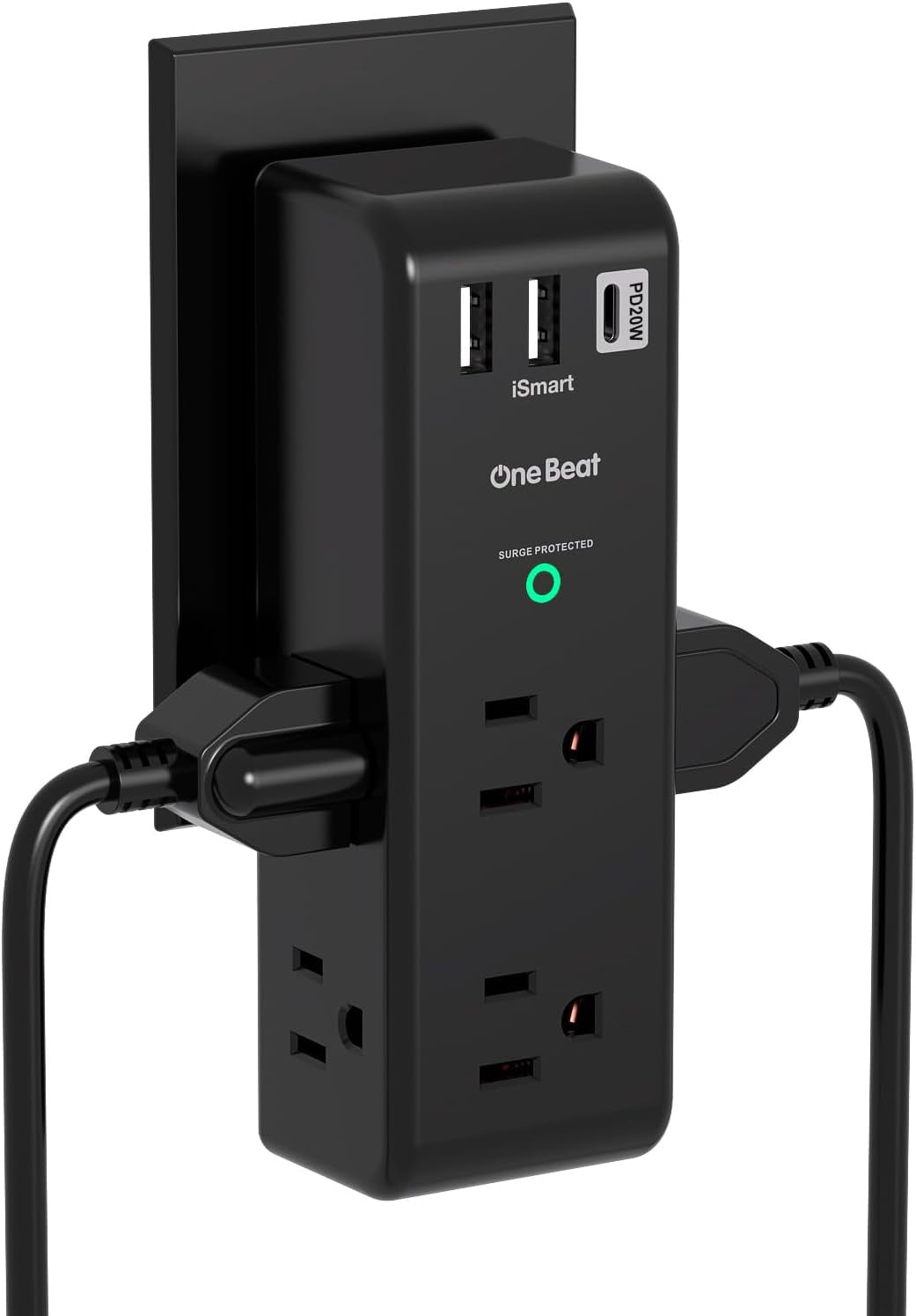PD20W Surge Protector Outlet Extender, 1800J Rotating Plug, 6 AC Outlets & 3 USB Ports(1 USB C), 3-Sided Wall Power Adapter for Home Office