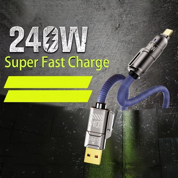 PD240W 5A USB C Type-C Super Fast Charging Cable Featuring LED Real-Time Display, Nylon Braided Data Cord Compatible with for iphone 16/15, Samsung, Xiaomi Redmi, And oneplus oppo