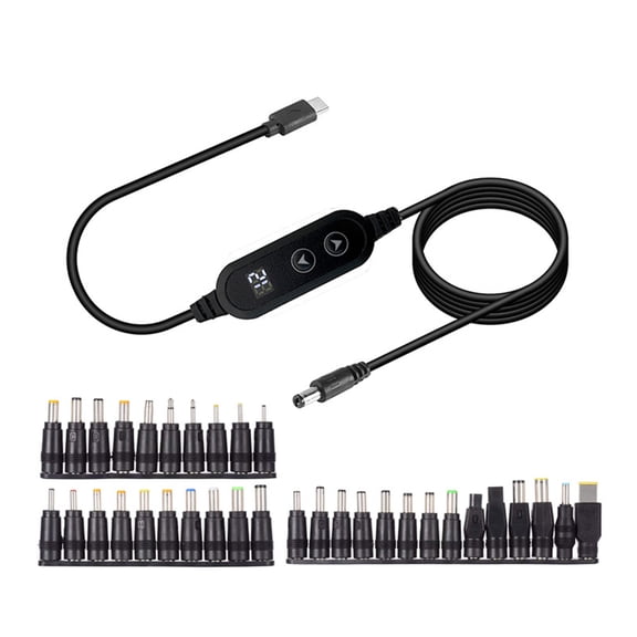 PD65W USB C to DC5525 Fast Charging Cord 5V 9V 12V 15V 20V 3A Adjustable Power Supply Cable With Multiple Adapters