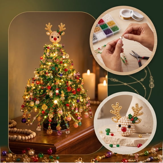 PD7VCT 2027 New DIY Beaded Christmas Tree Kit, Handmade Mini Desk Xmas Bead Art, Create Your Own Sparkling Holiday Decor, 3D Crystal Bead Christmas Tree Making Kit, Holiday Tabletop Decoration