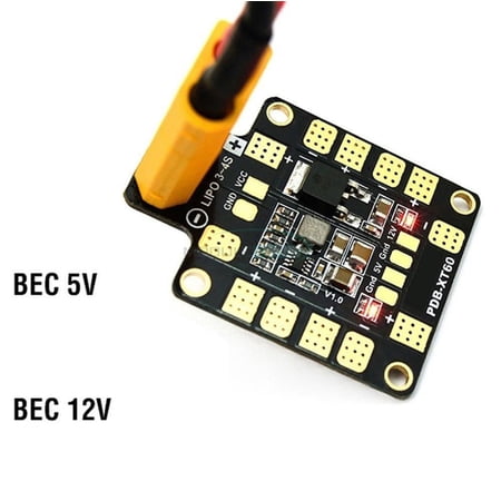 PDB-XT60 Power Distribution Board 5V/2A Synchronous BEC, 12V/0.5A Linear BEC for 3S-4S Lipo Operation RC Models