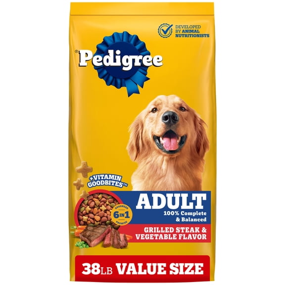 Pedigree Adult Grilled Steak & Vegetable Flavor Food for Adult Dogs Value Size 38 lb