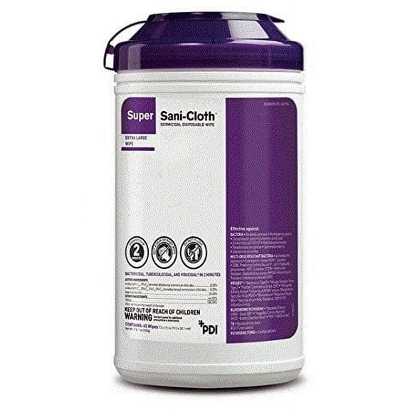 PDI Professional Disposables Q86984 Super Sani-Cloth X-Large Wipes 8" x 14" 65/Pk
