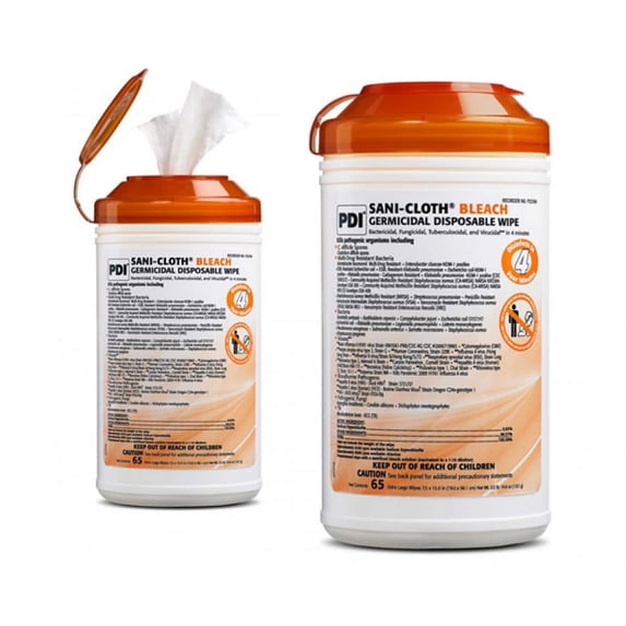PDI Sani-Cloth Bleach Germicidal Wipes - X-Large, Case (6 tubs of 65)