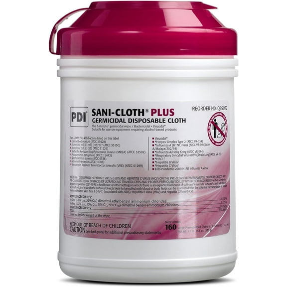 PDI Sani-Cloth Plus Germicidal Disposable Wipes - For Healthcare, Bactericidal, Virucidal & Fungicidal - Ready-To-Use Cleaning Cloth - Broad Surface Disinfectant - 160 Wipes (6” x 6.75") - Pack of 1