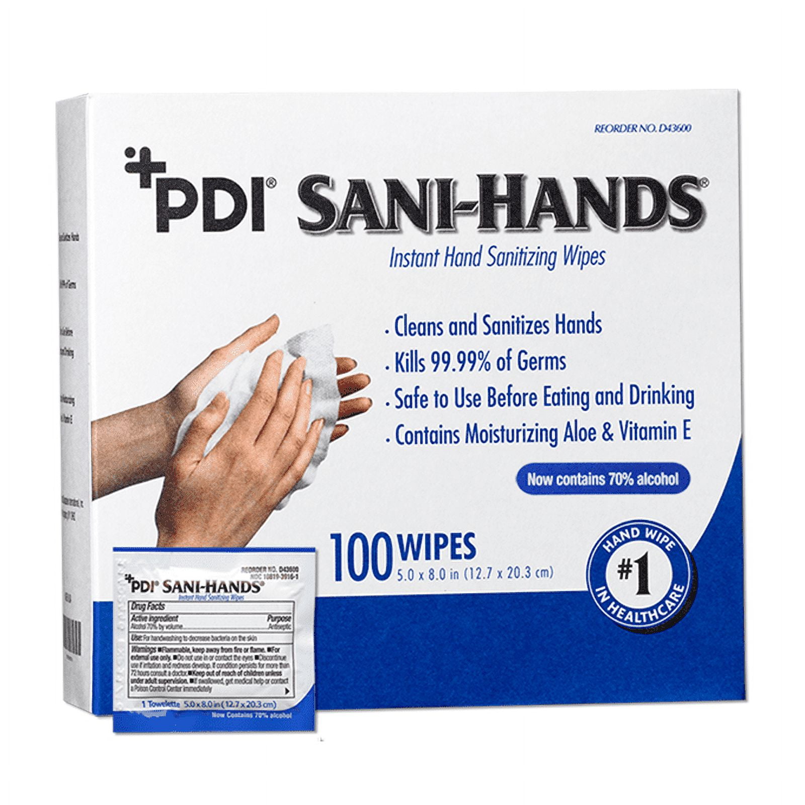 PDI SaniHands Antibacterial Hand Sanitizing Wipes, 99.9 Germ Kill