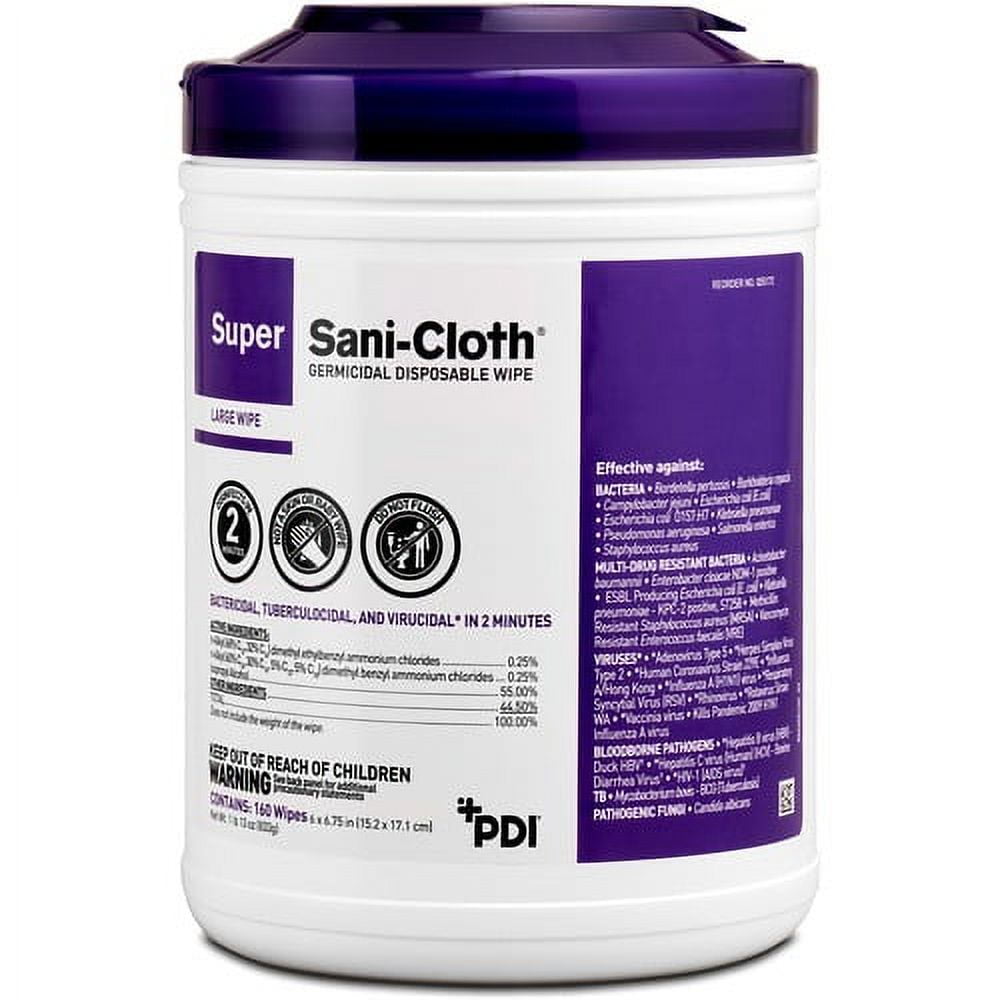 PDI Super Sani-Cloth Germicidal Disposable Wipe - Wipe - 6 Width x 6.75 Length - 160 - 1 Each | Bundle of 5 Each