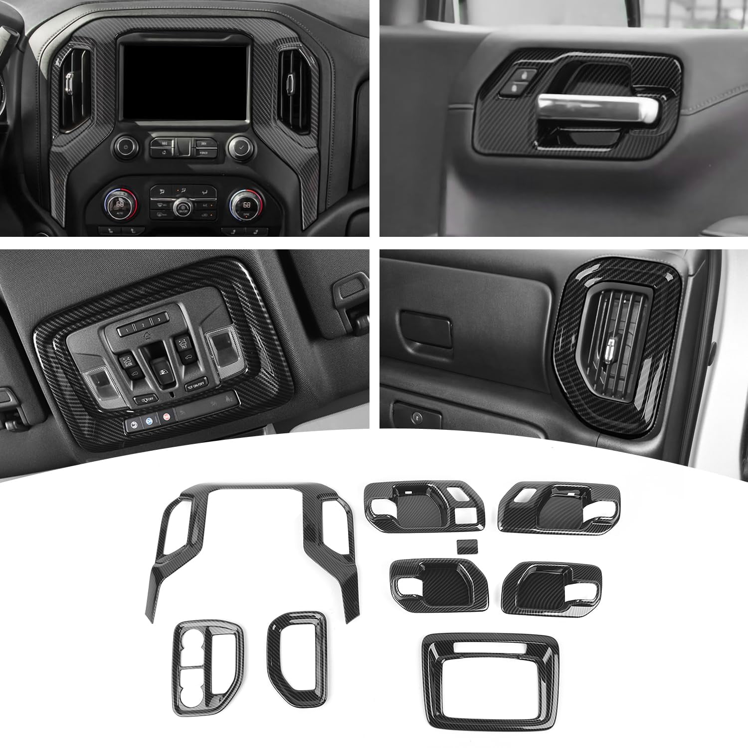 Black Carbon Fiber Mirror Caps For Chevy Silverado/GMC Sierra 2019+ - ABS Plastic Overlays, 2-Piece Set