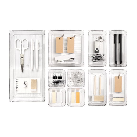 Isaac Jacobs Clear Stackable Drawer Organizer Set, 10-Piece – Multi-Size Plastic Storage Bins for Kitchen, Bathroom, Vanity, Office, and Home Organization