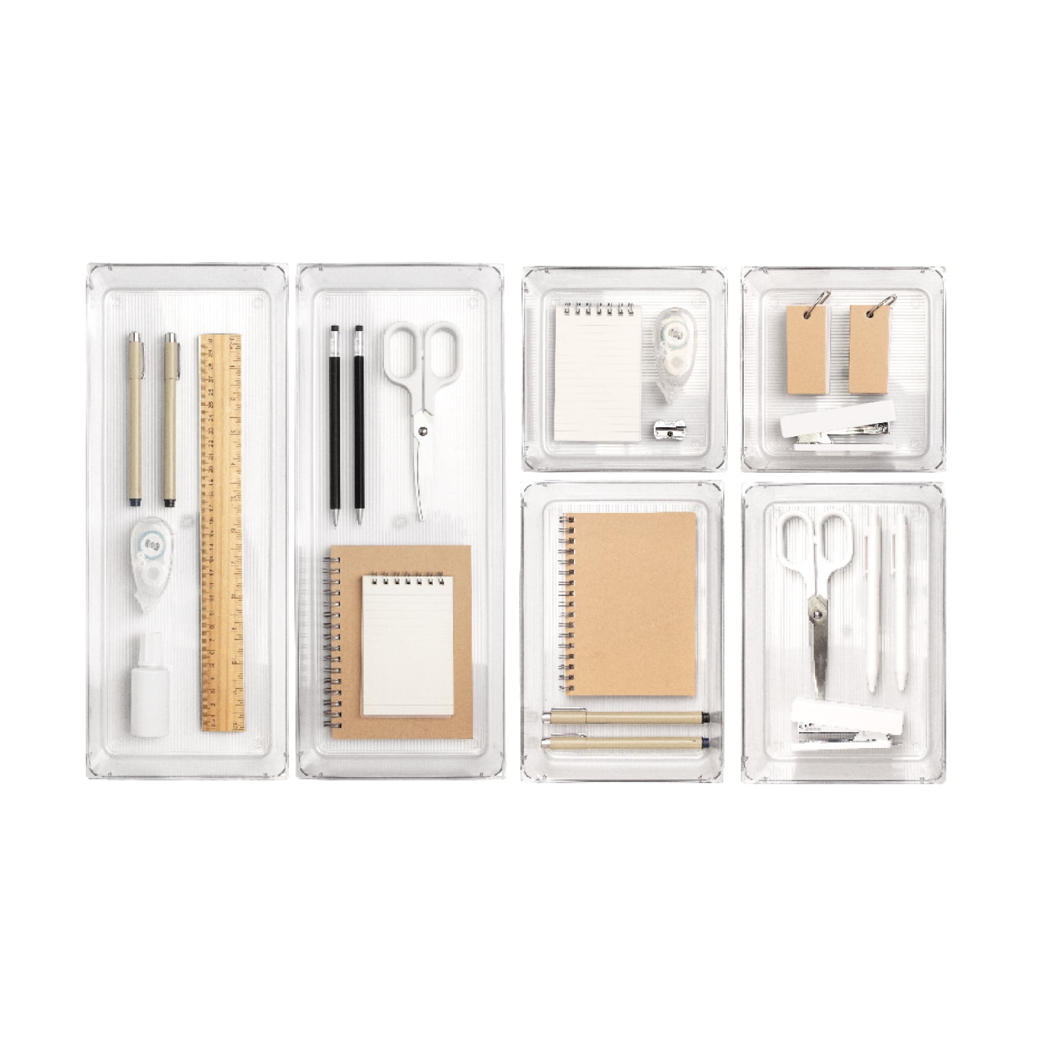 Isaac Jacobs Clear Stackable Drawer Organizer Set, 6-Piece – Multi-Size Plastic Storage Bins for Kitchen, Bathroom, Vanity, Office, and Home Organization