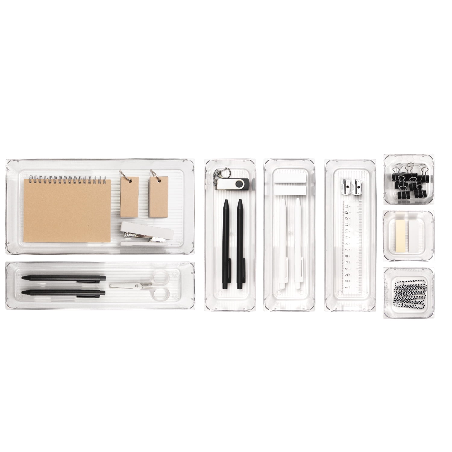 Isaac Jacobs Clear Stackable Drawer Organizer Set, 8-Piece – Multi-Size Plastic Storage Bins for Kitchen, Bathroom, Office, Vanity, and Home Organization