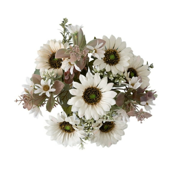 PDNRPSP 1 Pack Artificial Sunflowers Bouquet, Artificial Sunflowers with Stems, Faux Silk Flower for Wedding Bouquet Floral Arrangement Table Centerpieces Home Office Garden Decoration (White)
