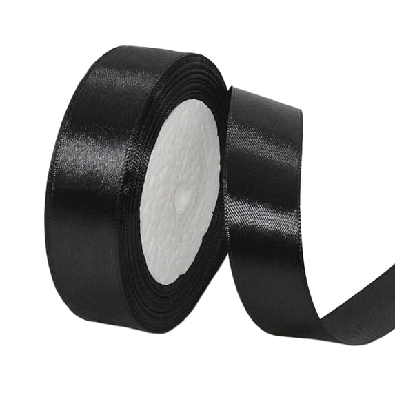 PDNRPSP 1" x 25 yards Solid Satin Ribbon, Thin Solid Color Satin Ribbon for Gift Wrapping, Hair Bows Making, Wedding Party Decoration, Sewing, Invitation Cards, Floral Bouquets, Christmas (Black)