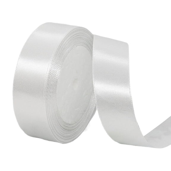 PDNRPSP 1" x 25 yards Solid Satin Ribbon, Thin Solid Color Satin Ribbon for Gift Wrapping, Hair Bows Making, Wedding Party Decoration, Sewing, Invitation Cards, Floral Bouquets, Christmas (White)