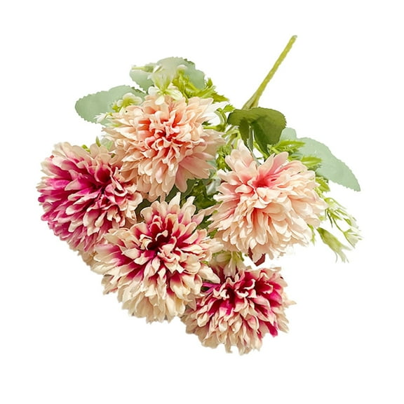 PDNRPSP 6 Pcs Artificial Chrysanthemum Flowers Faux Ball Flowers Autumn Mums Florals Wedding Bouquet for Fall Farmhouse Home Kitchen Decoration (Double Pink)