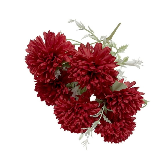 PDNRPSP Artificial Flowers Chrysanthemum Ball Flowers Bouquet, Wedding Bouquet, Faux Ball Chrysanthemum Bouquet for Home Garden Party Wedding Decoration 6 Head 1 Pcs (Red)