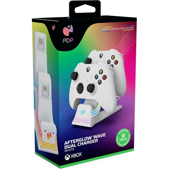 PDP Afterglow Wave Dual Gaming Charger with Customizable RGB Lighting, for Xbox, White