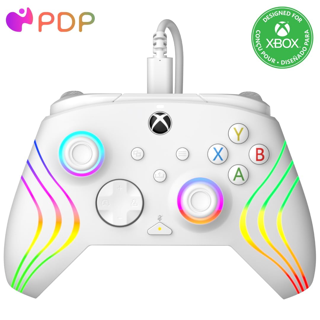 PDP Afterglow Wave Wired LED Controller Licensed for Xbox Series X,S/Xbox One/PC, RGB Lights, Customizable/App Supported - White Wave White