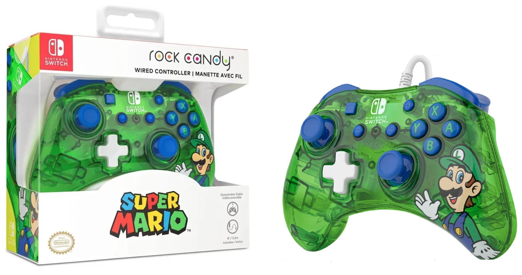 Rock Candy: Luigi Lime Bleu, Vert, Translucide USB Manette de jeu  Analogique/Numérique Nintendo Switch, Nintendo Switch Lite, Nintendo Switch  OLED