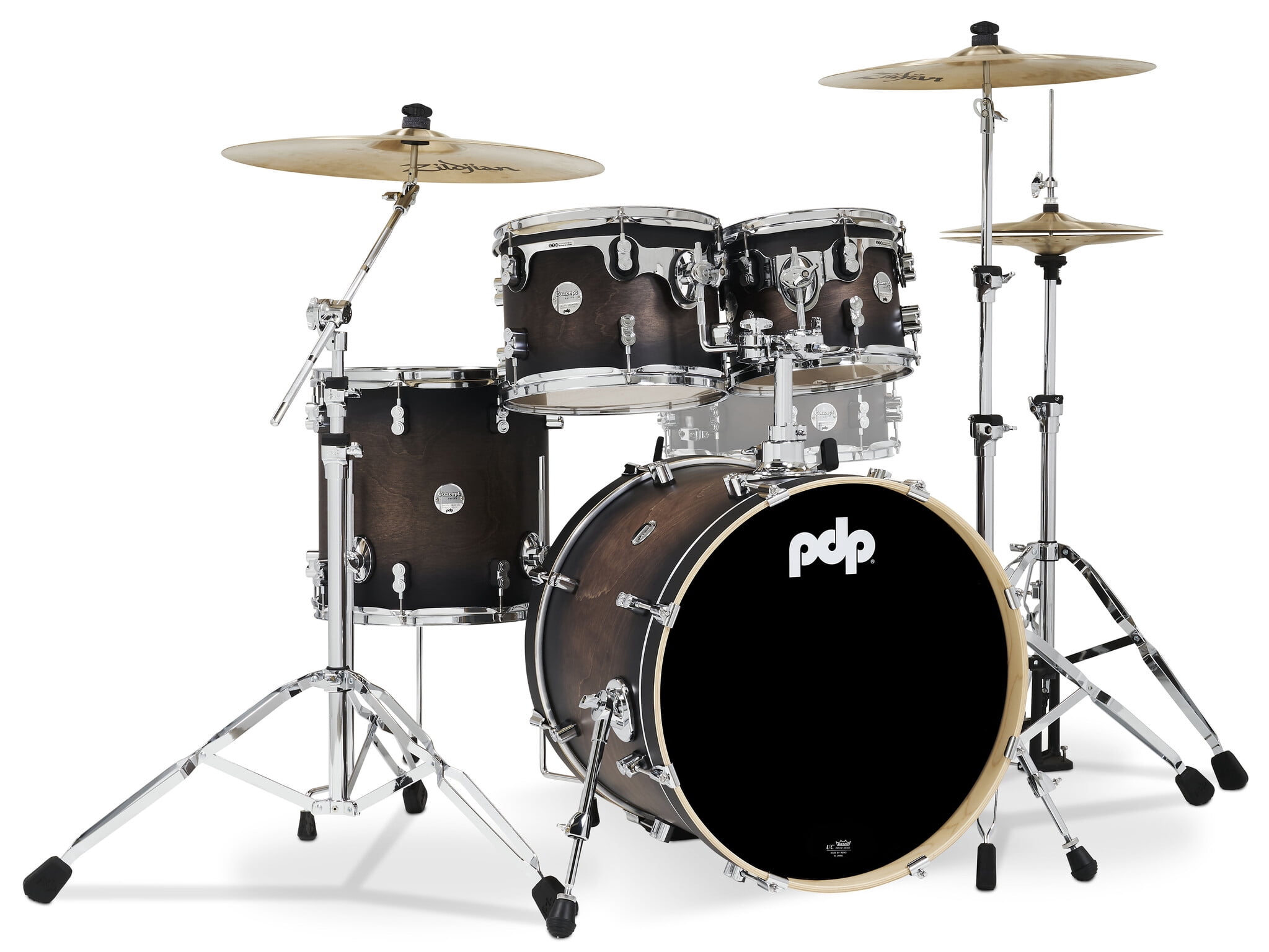 PDP PDCM20FNSCB Concept Maple Drum Set, Charcoal Burst - 4 Piece