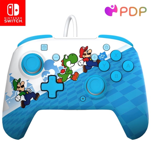 PDP REMATCH Enhanced Wired Power Nintendo Switch Pro Controller, Officially Licensed Switch Lite/OLED Compatible Gamepad, Customizable Programmable Buttons, Mario Escape (Blue/White)