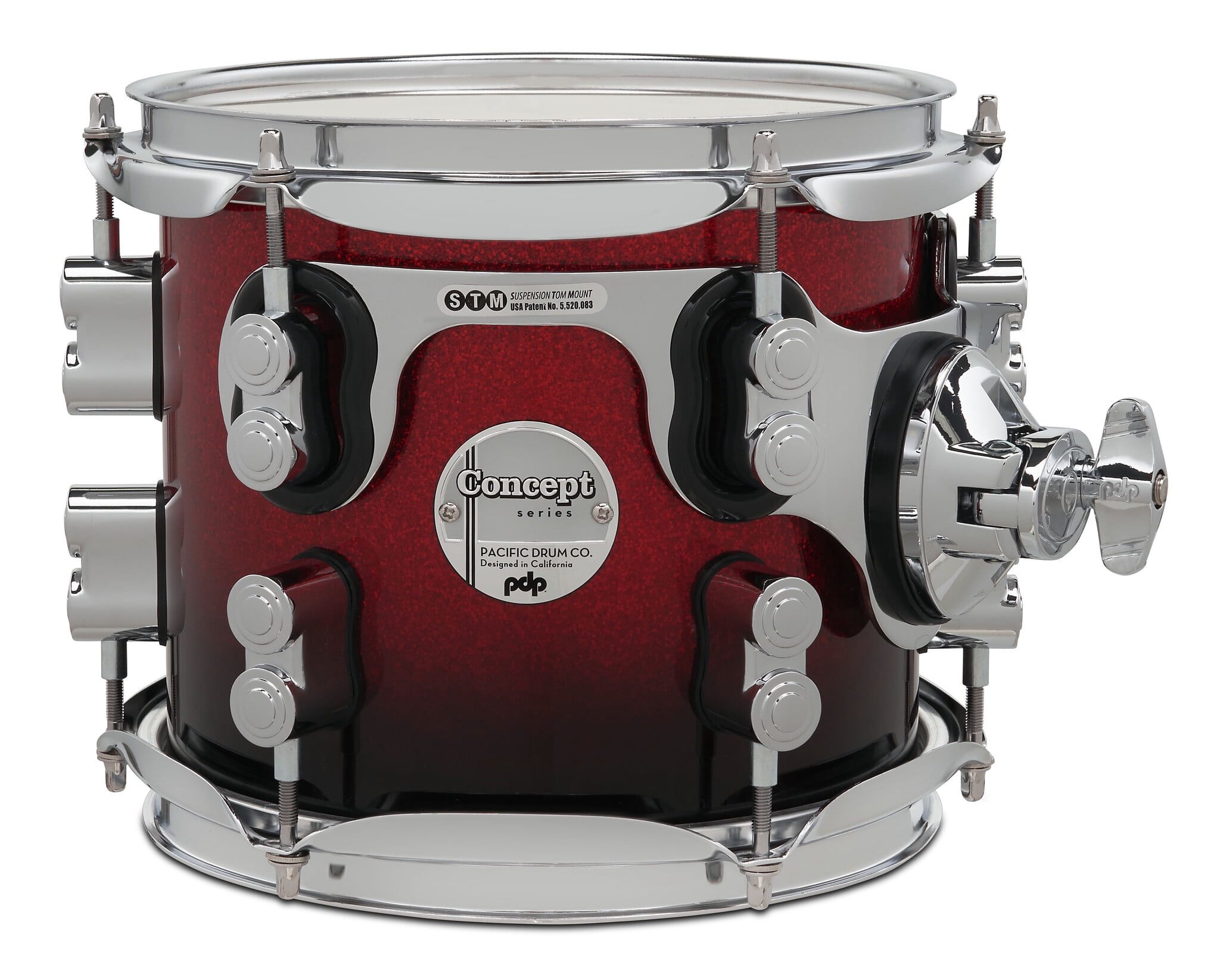 PDP Red To Black Fade - Chrome Hardware Kit Drums, 7 x 8