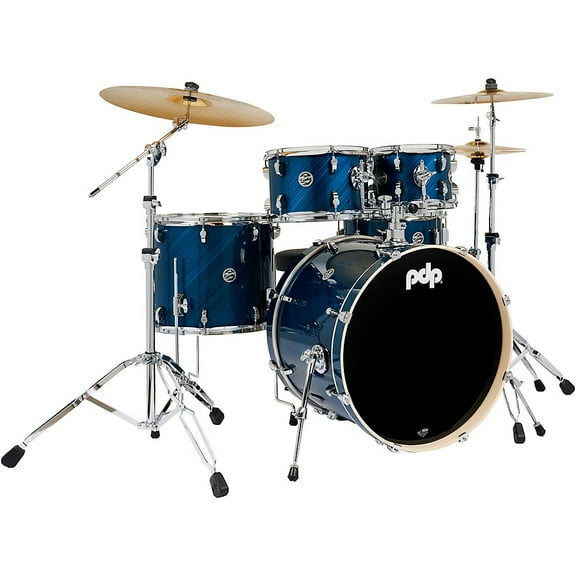 PDP PDMA2215KTTB Mainstage Drum Set with Hardware, Paiste Cymbals, Throne, Twilight Blue Steel - 5 Piece