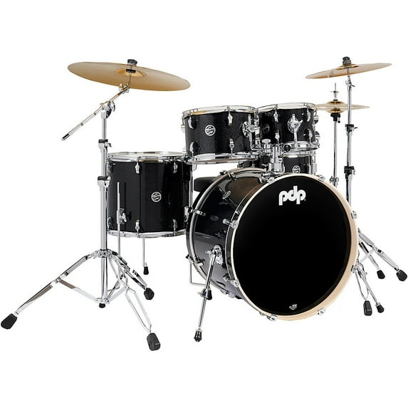 PDP PDMA2215KTBS Mainstage Drum Set with Hardware, Paiste Cymbals, Throne, Black Sparkle - 5 Piece