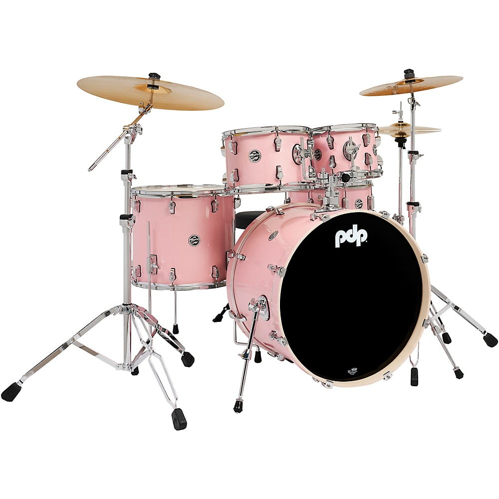 PDP PDMA2215KTPR Mainstage Drum Set with Hardware, Paiste Cymbals, Throne, Pale Rose - 5 Piece