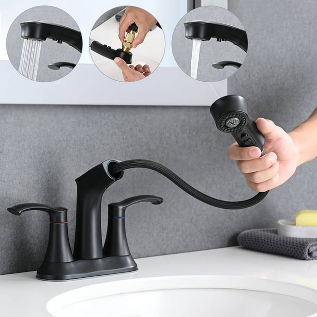 PDPBath Bathroom Faucet with Pull Out Sprayer, 4 Inch Faucet Utility ...
