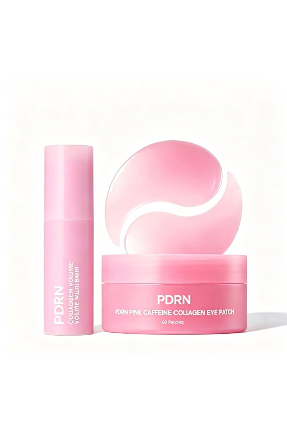 Pink Caffeine Collagen Eye Patch & Multi Balm Stick Set, Hydrating Anti Fine Line Under Eye Mask for Dark Circles Puffiness