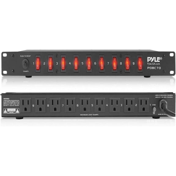 PDU Power Strip Sur Protector - 150 Joule 9 Outlet Strips Heavy Duty Electric Extension Cord 1U Rack Mount Protection W/ Front Switch Pro PDBC70 BLACK