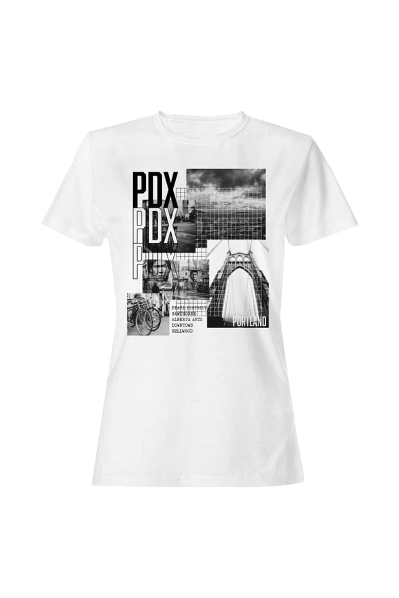 PDX Portland Cityscape Collage Women's White T-shirt