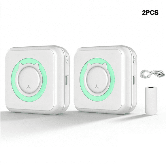 PDstation 2PCS Mini Pocket Printer, Portable Photo Printer with 1 Rolls Printing Paper, Wireless Bluetooth Thermal Printer for IOS Android, Text Label Receipt Notes Picture Printer