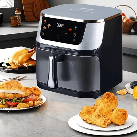 PDstation Air Fryer, 10L Capacity, 1-Basket, Air Fry, One-Touch Presets, Non-Stick, Dishwasher Safe,360° Rapid Cooking, 1400 Watt Power, Adjustable Temperature, Touch Panel Control