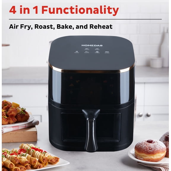 PDstation Air Fryer 10L Max 450F for Cooking, 6 Presets Fry Touch Panel Easy View Window, Dishwasher-Safe Basket, Customized Temp/Time, Fries, Chicken, Meat, Fish,New Black