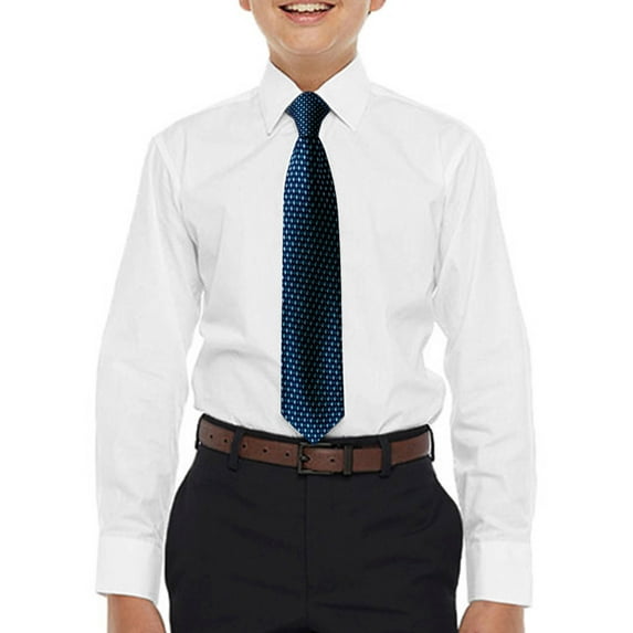 PE Boys and Kids Long Sleeve Dress Shirt Solid White, Indigo Tie