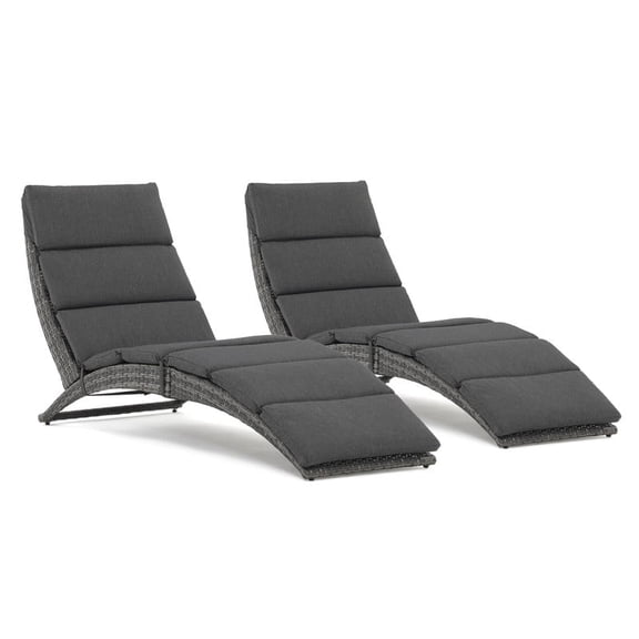 PE Folding Outdoor Rattan Chaise Lounge with Removable Cushion,Adjustable Recliner for Poolside,Garden,Balcony,2 PCS