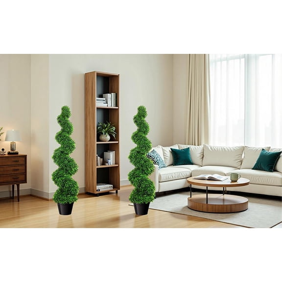 PE Leaf Spiral Topiary Tree, PE Leaf Artificial Boxwood with Steel Frame, PE Leaf Outdoor Fake Plant for Balcony