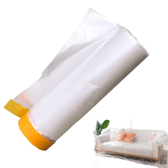 PE Paint Protection Film 55cm x 20m / 110cm x 20m, Electrostatic Masking Paper with Adhesive Tape, Residue Free Cover for Furniture Floor Car, Dustproof Drop Cloth for Painting