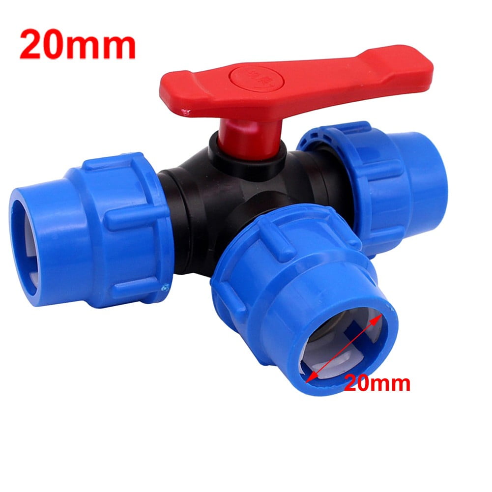 PE Pipe 3-Way Ball Valve, 20/25/32/40/50mm, Plastic Construction ...